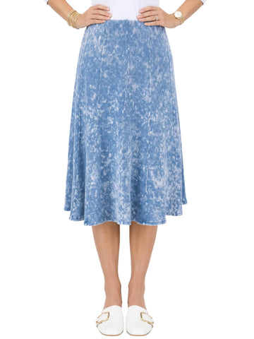 BABY O Womens/Teens Cotton Ribbed Stonewashed Stretch Denim Look Fit and Flare Panel Skirt - Choice of 25" Knee Length or 27" Below the Knee Length