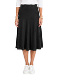 Women's Lightweight Faux Denim Stretch Knit Below-the-Knee 12 Panel Skirt
