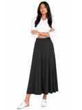 Women's Lightweight Faux Denim Stretch Knit 34" MIdi/Ankle Length 12 Panel Skirt
