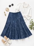 BABY O Womens/Teens Cotton Ribbed Stonewashed Stretch Denim Look Fit and Flare Panel Skirt - Choice of 25" Knee Length or 27" Below the Knee Length
