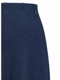 Women's Lightweight Faux Denim Stretch Knit 34" MIdi/Ankle Length 12 Panel Skirt