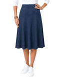 Women's Lightweight Faux Denim Stretch Knit Below-the-Knee 12 Panel Skirt
