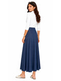 Women's Lightweight Faux Denim Stretch Knit 34" MIdi/Ankle Length 12 Panel Skirt