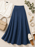 Women's Lightweight Faux Denim Stretch Knit 34" MIdi/Ankle Length 12 Panel Skirt