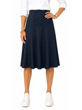 Women's Lightweight Faux Denim Stretch Knit Below-the-Knee 12 Panel Skirt
