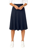 Women's Lightweight Faux Denim Stretch Knit Below-the-Knee 12 Panel Skirt