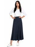 Women's Lightweight Faux Denim Stretch Knit 34" MIdi/Ankle Length 12 Panel Skirt