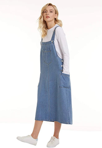Women's Cargo Pocket Denim Jumper Overall Dress