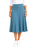 Women's Lightweight Faux Denim Stretch Knit Below-the-Knee 12 Panel Skirt