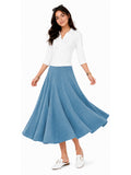 Women's Lightweight Faux Denim Stretch Knit 34" MIdi/Ankle Length 12 Panel Skirt