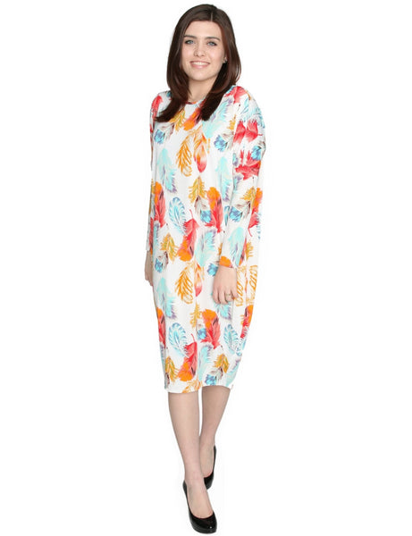 Women's Spring Time Feathers Printed Comfy Cover-Up Midi Dress