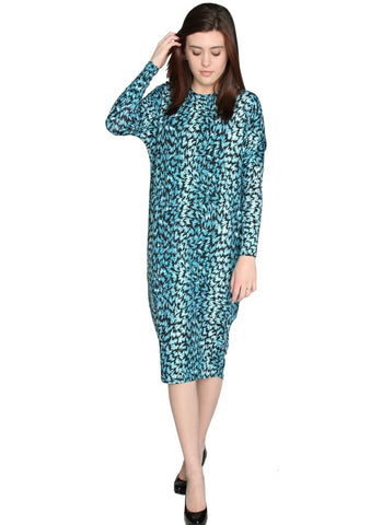 Women's Teal Bits and Pieces Print Comfy Cover Up Midi Dress