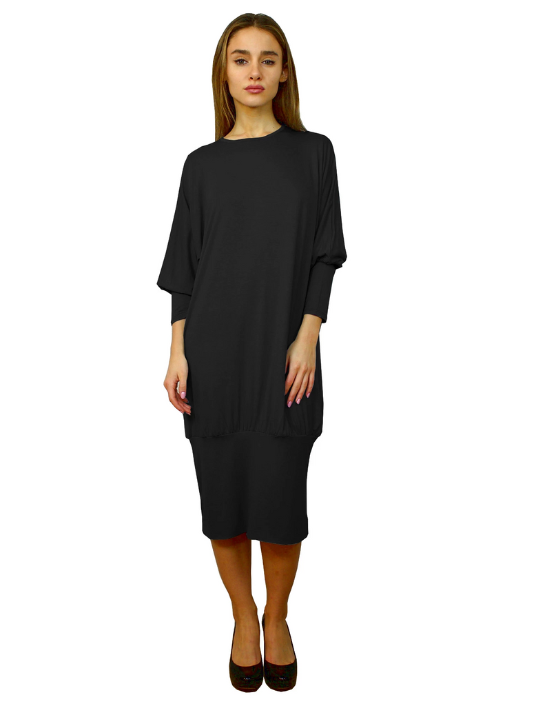 Women's Banded Bottom Comfy Dress Black / Medium