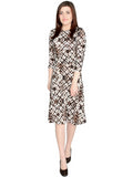 Women's Abstract Ink Blotch Printed Fit and Flare Midi Length Dress