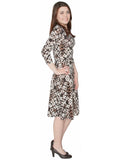 Women's Abstract Ink Blotch Printed Fit and Flare Midi Length Dress