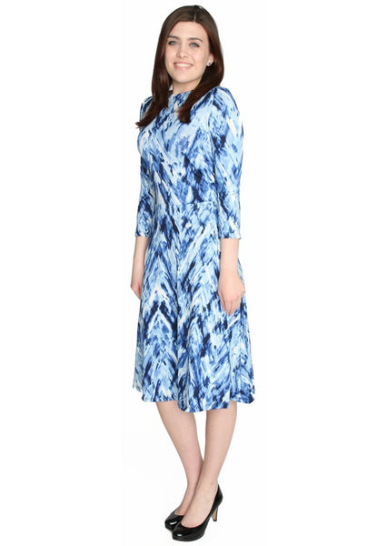 Women's Abstract Paintstroke Printed Fit and Flare Midi Length Dress