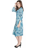 Women's Abstract Ink Blotch Printed Fit and Flare Midi Length Dress