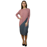 Women's Midi Length Color Blocked Comfy Dress