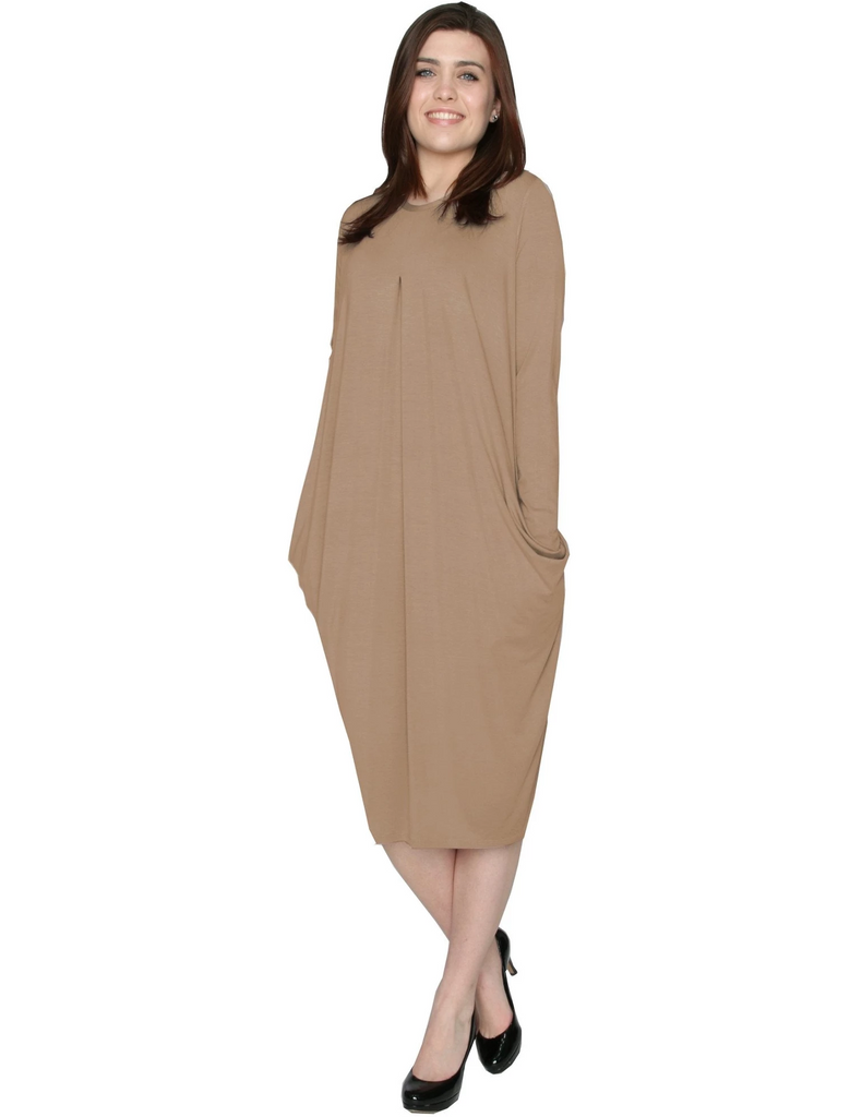 drape front midi dress Women's Pleated Drape Front Slouch Pocket Midi Dress Ginger / Large