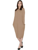 Women's Pleated Drape Front Slouch Pocket Midi Dress