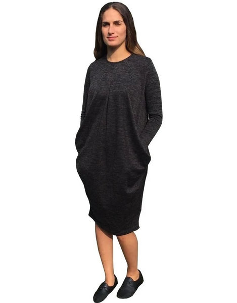 Baby'O Women's Brushed Sweater Knit Pleated Front Slouch Pocket Midi Dress