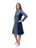 super flattering fitted below the knee length a-line Modest dress