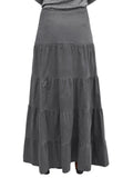 Women's Button Front Long Ankle Length Tiered Corduroy Maxi Skirt
