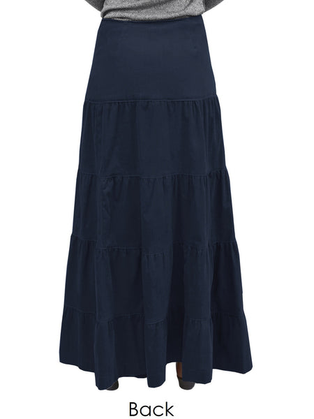 Women's Button Front Long Ankle Length Tiered Corduroy Maxi Skirt