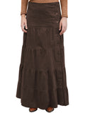 Women's Button Front Long Ankle Length Tiered Corduroy Maxi Skirt