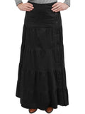 Women's Button Front Long Ankle Length Tiered Corduroy Maxi Skirt