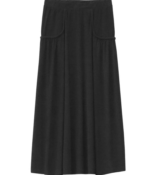 Girl's Black Faux Pocket Stretch Knit Ankle Length Skirt