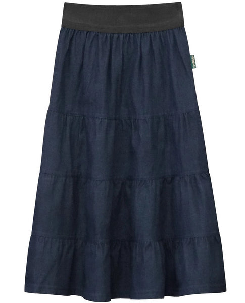 Girl 4 Tiered Lightweight Denim Mid-Calf Skirt Blue