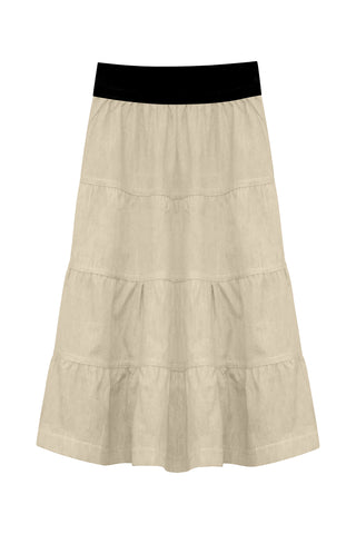 Girl's 4 Tiered Cotton Twill Mid-Calf Skirt