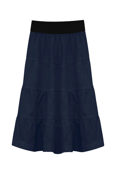 Girl's 4 Tiered Cotton Twill Mid-Calf Skirt