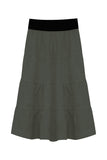 Girl's 4 Tiered Cotton Twill Mid-Calf Skirt