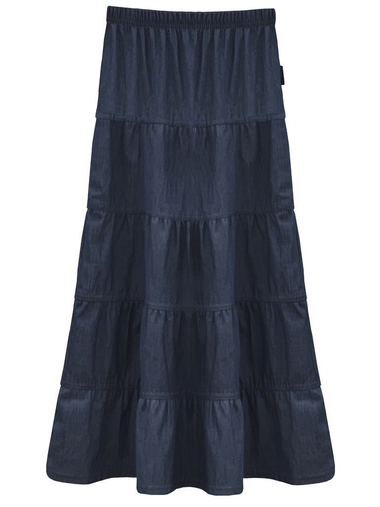 Girl s Ankle Length Long Denim 5 Tiered Skirt 4 to 18 years old
