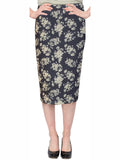 Women's Below The Knee Stretch Denim Floral Print Pencil Skirt