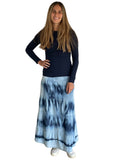 Women's Ankle Length Tie Dyed Tiered Long Denim Prairie Skirt