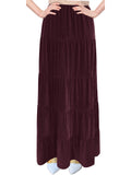 Women's Velvet Micro Rib Boho Tiered Maxi Skirt
