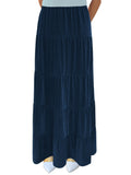 Women's Velvet Micro Rib Boho Tiered Maxi Skirt