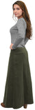 Women's Long Ankle Length Stretch Corduroy A-Line Panel Skirt