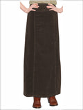 Women's Long Ankle Length Stretch Corduroy A-Line Panel Skirt