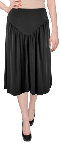 Women's Black Midi Slinky Short Knit V Yoke Skirt