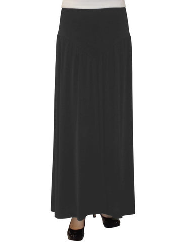 Women's Black Slinky Knit V- Yoke Ankle Length Long Skirt