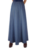 Women's Ultra Soft Lightweight Denim Fit and Flare A-Line Maxi Skirt