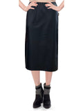Women's Faux Leather Matte Finish Basic Modest 26" Below the Knee Length Stretch Knit Straight Skirt