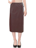 Women's Faux Leather Matte Finish Basic Modest 26" Below the Knee Length Stretch Knit Straight Skirt
