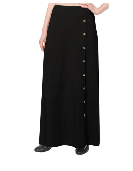 Women's Stretch Cotton Knit Faux Button Front Maxi A-Line Skirt