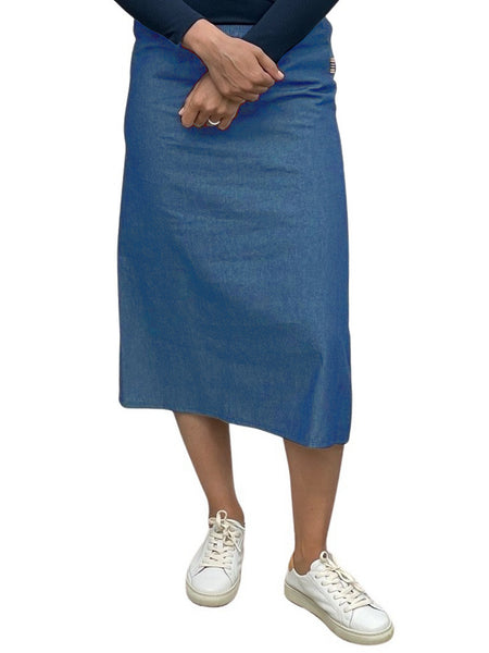 Women's Basic Modest 27" Below the Knee Midi Length Long Lightweight Denim Straight Skirt