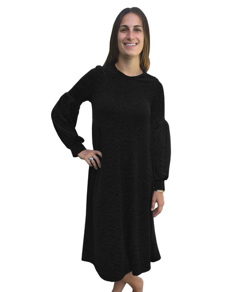 Women's Textured Velvet Midi Length Swing Dress
